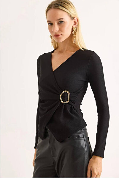 CİDDE Bluză cu mânecă lungă cu cataramă pentru femei cu două rânduri de nasturi