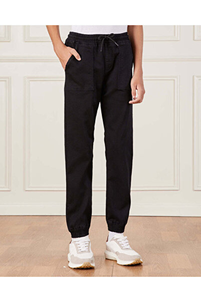 REDTAG Senior Boys Black Knit Denim Jogger