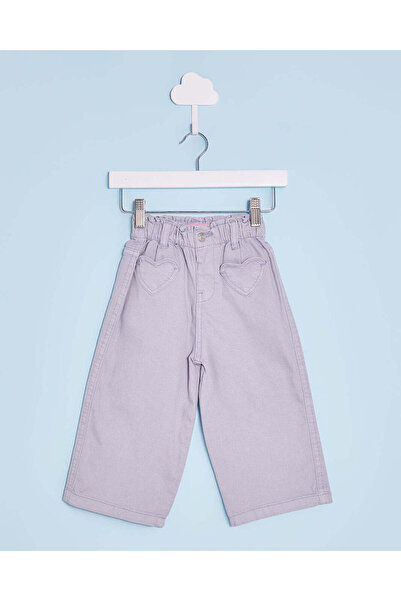 REDTAG Infant Girls Lilac Wide Leg Heart Pocket Jeans