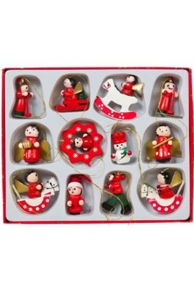 SHOPIENS Ornamente de Crăciun - Figurine din lemn asortate 3 cm (12 buc)