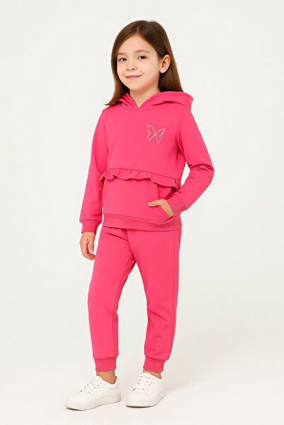 Atabay Kids Atabay 280-10-25 Girl's Hooded Piece Tracksuit Set – Ruffle Detai...
