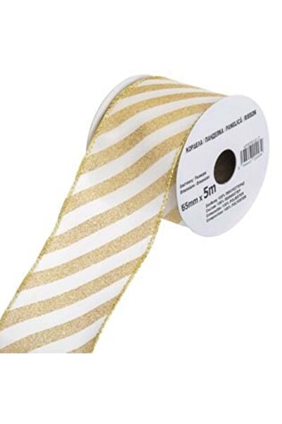 SHOPIENS Ecru Champagne Striped Ribbon 63 mm x 5 m