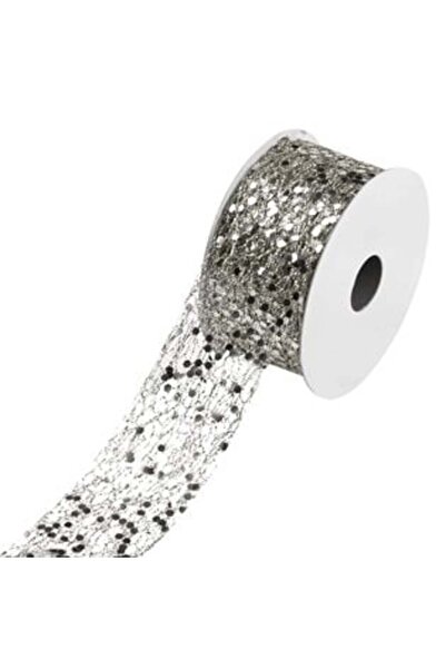 SHOPIENS Panglică pentru brad de Crăciun cu sclipici, argintie, 5 m x 38 mm