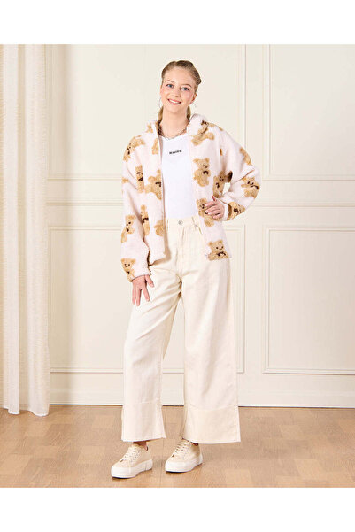 REDTAG Senior Girls Beige Wide leg Folded Hem Jeans