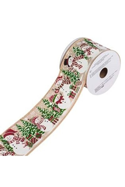 SHOPIENS Panglică decorativă pentru brad de Crăciun - bej cu om de zăpadă, br...