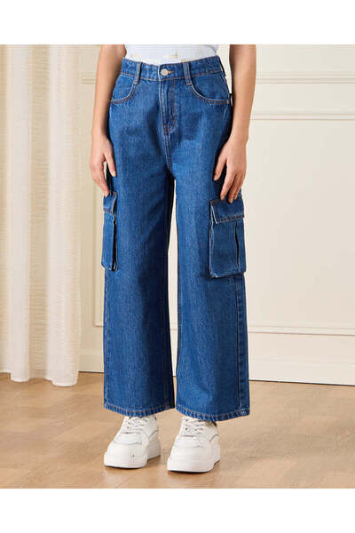 REDTAG Senior Girls Blue Cargo Pocket Jeans
