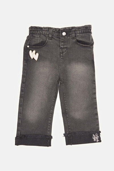 REDTAG Infant Girls Black Embroidered Jeans