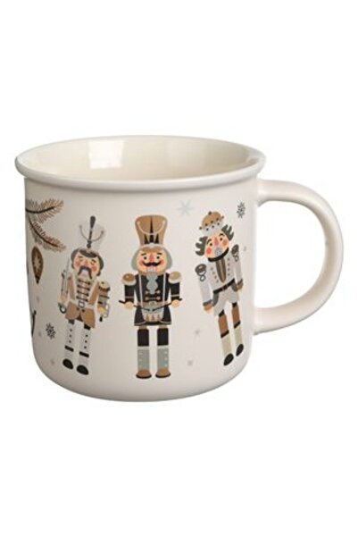SHOPIENS Christmas Ceramic Mug Ecru Matte with Toys & Wooden Soldier 370 ml