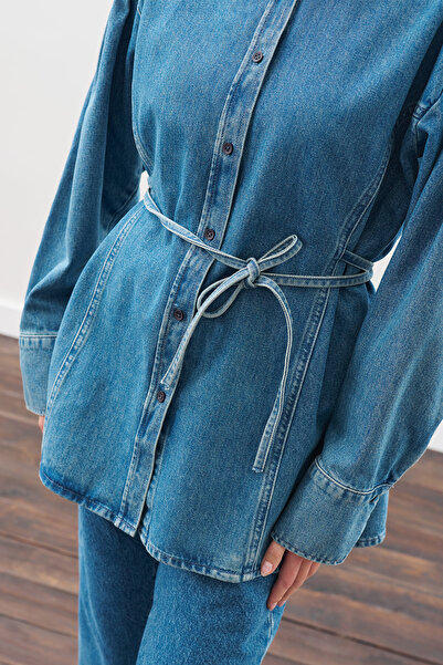 Manuka Cămașă din denim cu detaliu de legare ALBASTRU