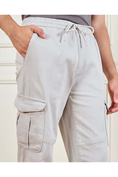 REDTAG Men Grey Knit Denim Cargo