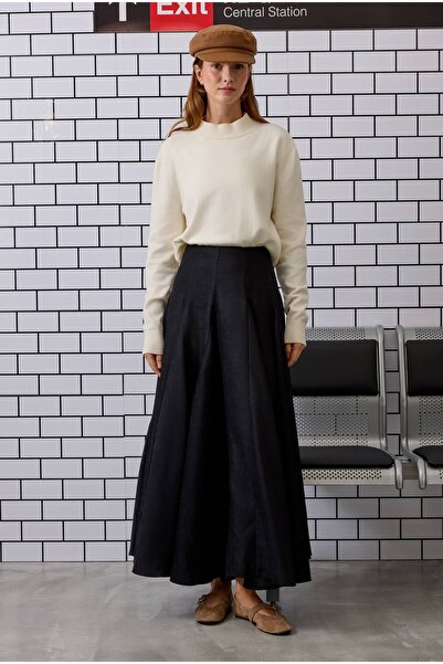 HEQA Volanlı Süet Etek Siyah