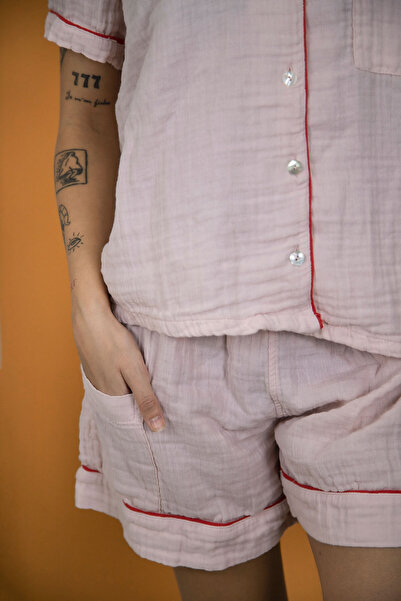 VAROL %100 Pamuk Müslin Kadın Şortlu Pijama & Ev Giyim Takımı – Pembe