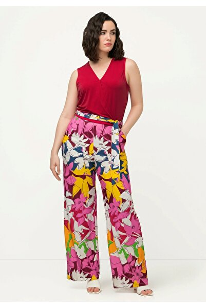 Şans Salopetă roșie pentru femei de mărime mare, cu guler înfășurat, cu impri...