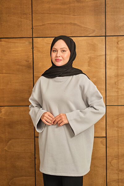 LOCCO guler rotund Sweat Gri pentru femei