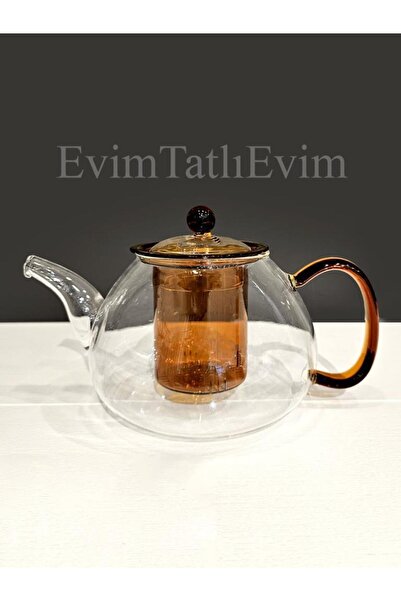EVİMTATLIEVİM 900ml Borosilicate Glass Teapot with Strainer Fire Resistant