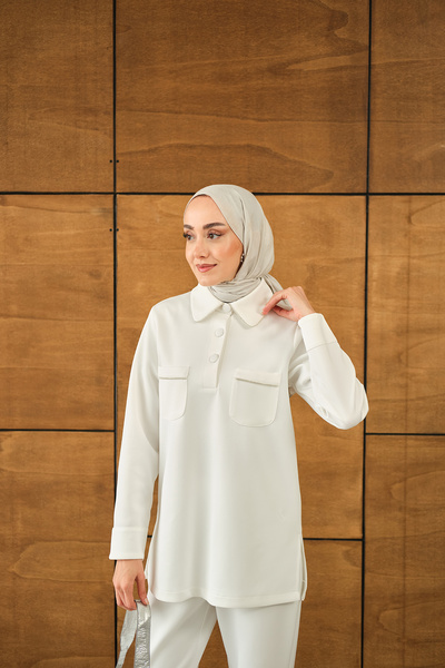 LOCCO Women's Stone Detail Pocket Suit White