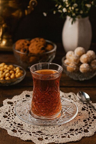 Mirano Cam Tasarım LUNARİA KRİSTAL ÇAY BARDAĞI VE ÇAY TABAĞI SETİ 12 PARÇA 6 ...