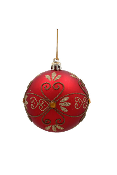 Selgot Set of 6 Red Baubles for Christmas Tree, 8 cm Diameter, Model 2