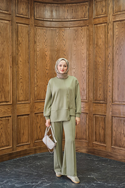 LOCCO Women's Zipper Detail Two-Piece Set Green