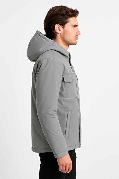 Kip Kapüşonlu Göğüs Cepli Mont 226 Gri