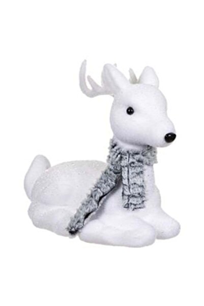 OEM Christmas Decorative Figurine - Foam Reindeer with Grey Faux Fur Scarf, 30 cm