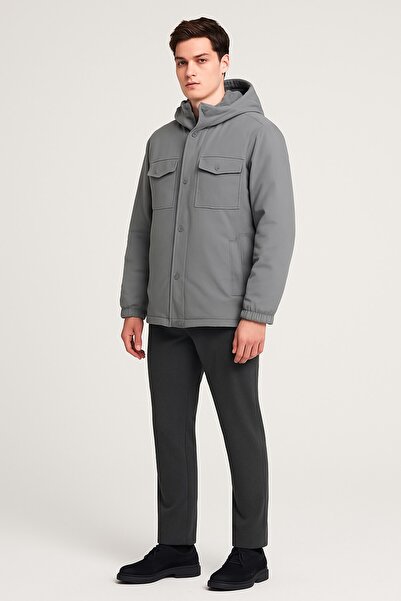 Kip Kapüşonlu Göğüs Cepli Mont 226 Gri