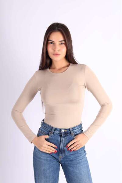 MDZ COLLECTION Uzun Kollu Alttan Çıtçıtlı Bej Bluz