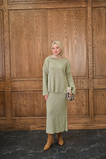 LOCCO Women's Knitwear Skirt Suit Green