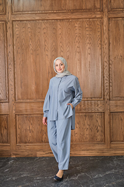 LOCCO Kadın Gömlekli Takım Mavi