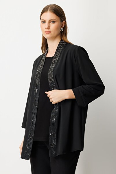 Ekol Jacket with Inner Lining and Stone-Embroidered Collar
