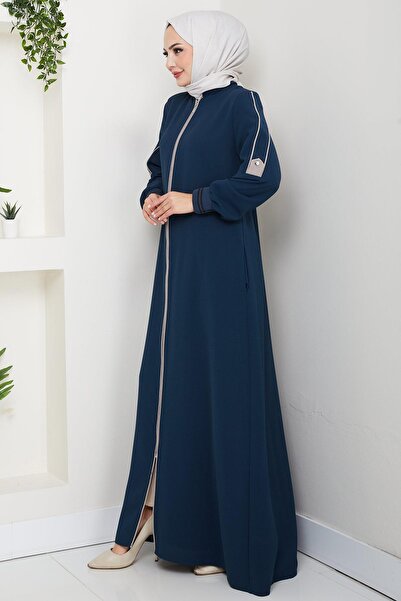 hafsamina Piped Detail Ferace Petrol Hm2045