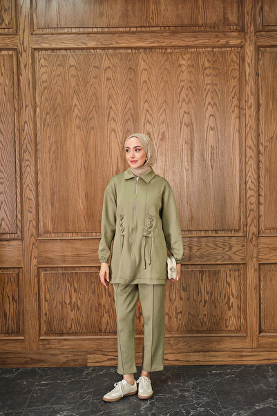 LOCCO Women's Bird's Eye Detailed Suit Pistachio Green