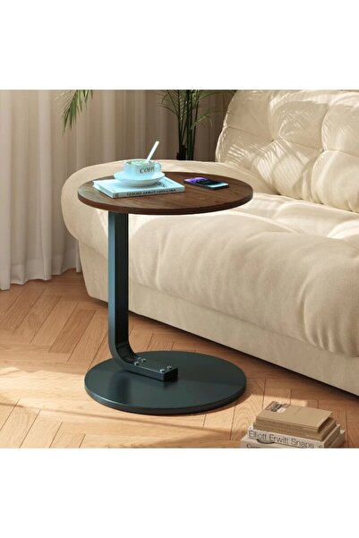 UNİBOX Coffee Table, Round, Wood with Metal, Dimensions 50 x 60 cm, Natural Black,