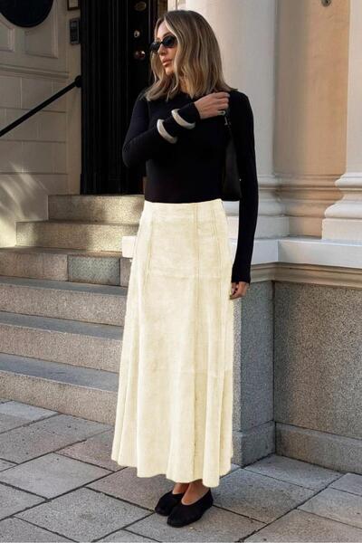 Madmext Stone Color Suede Long Skirt Mg2549