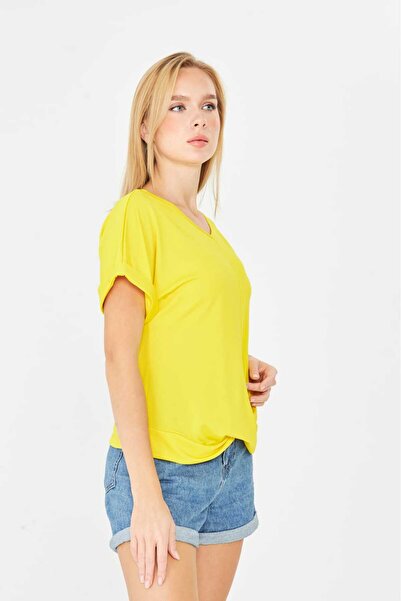 Moda Işık T-Shirt with Double Sleeves and Gathered Front