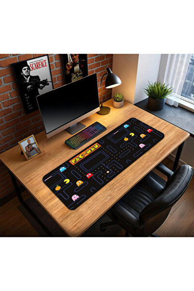 Hamiki Pac-Man Game Gaming Keyboard Mouse Pad Non-Slip Base Stitched Edges Desk Mat 70X30 cm
