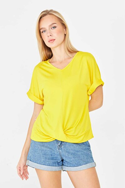 Moda Işık T-Shirt with Double Sleeves and Gathered Front