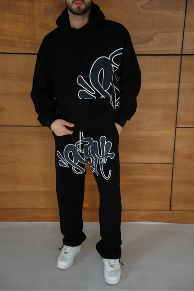 GökTR Men's Hooded Tracksuit Set Graffiti Printed Oversized Comfortable Fit, ...