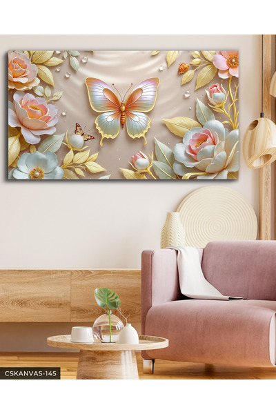 CeSht Butterfly and Flowers One Piece Canvas, Canvas Painting