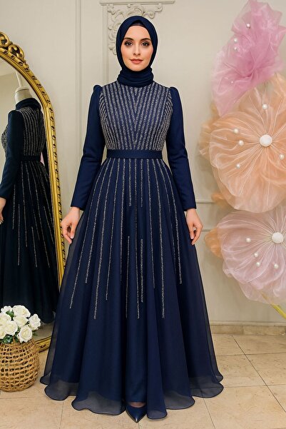 KADİR KORKMAZ GİYİM Kabarık Taşlı Prenses Model Tesettür Abiye Elbise