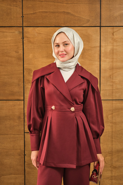 LOCCO Women's Gold Button Detail Double Suit Burgundy