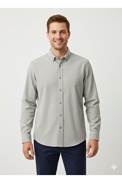 ModaPlaza Men's Knitted Corded Fabric Slimfit Shirt