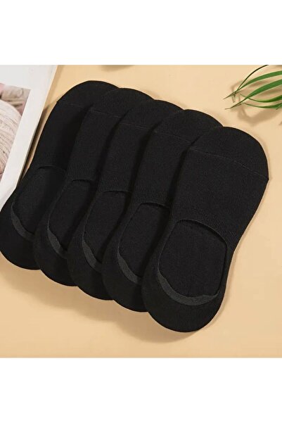 Vast 5-Piece Set of Stitch-Free Cotton Combed Silicone Women's and Men's Ballerinas (5 Pairs Black)