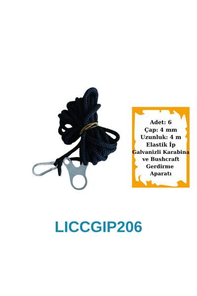 Lic LifeInCamp LICCGIP206 Çadır Tente Tarp Gerdirme İpi Karabinalı ve Bushcra...
