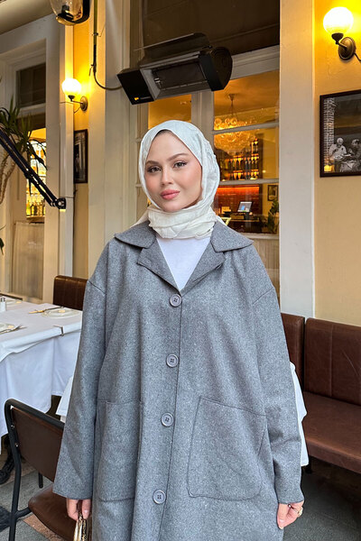 LOCCO Women's Pocket Detailed Medium Length Cashmere Gray