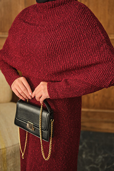 LOCCO Women's Cape Collar Dress Burgundy