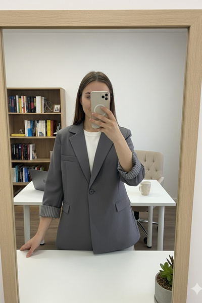 FERHEL Women's Single Button Striped Lined Blazer Jacket