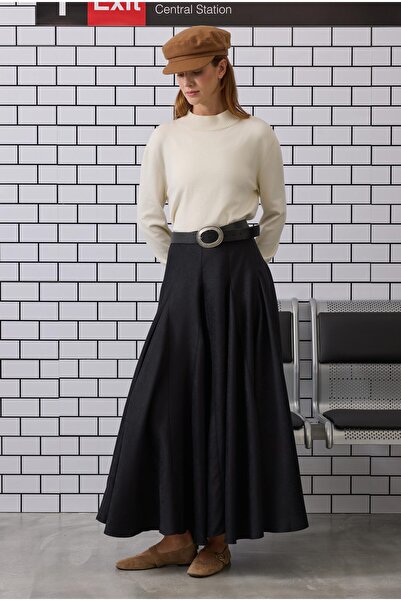 HEQA Volanlı Süet Etek Siyah