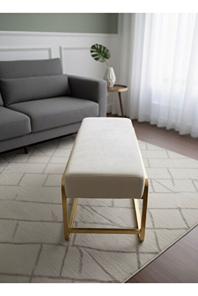 TodekHome Gold Metal Ayaklı Krem Puf / Bench