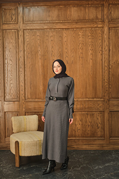 LOCCO Women's Hidden Button Detailed Dress Anthracite